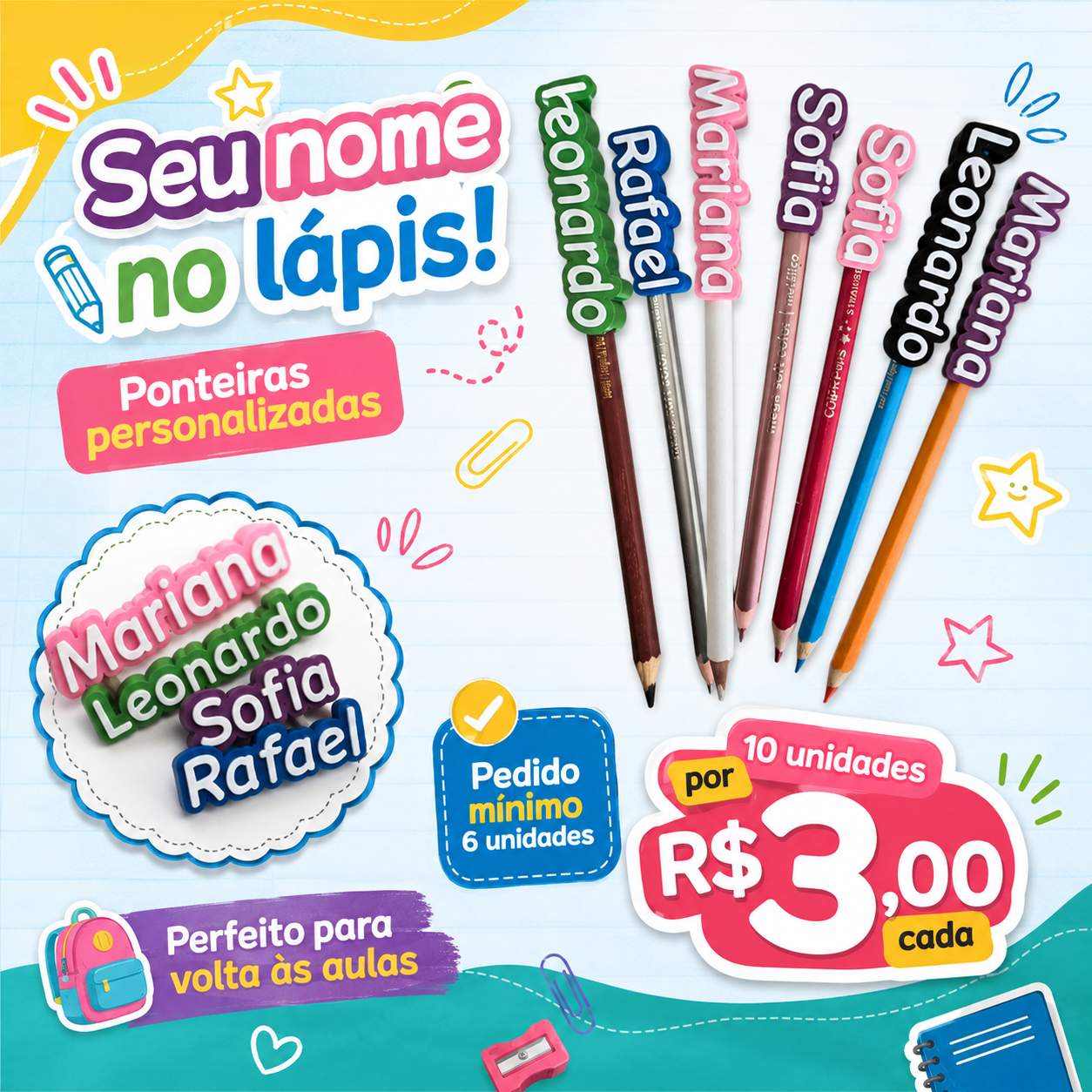 Ponteira de Lápis com Nome Personalizado