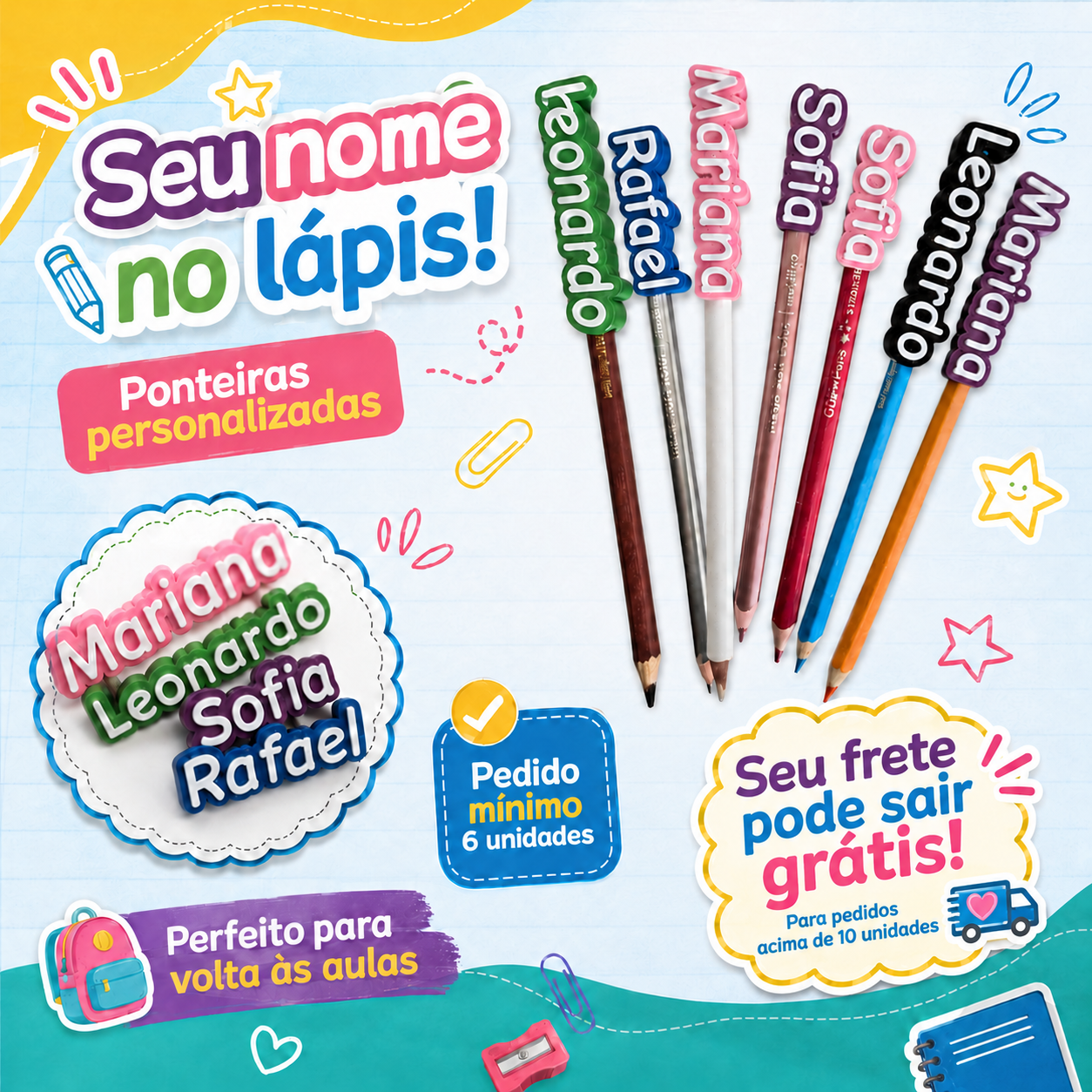 Ponteira de Lápis com Nome Personalizado