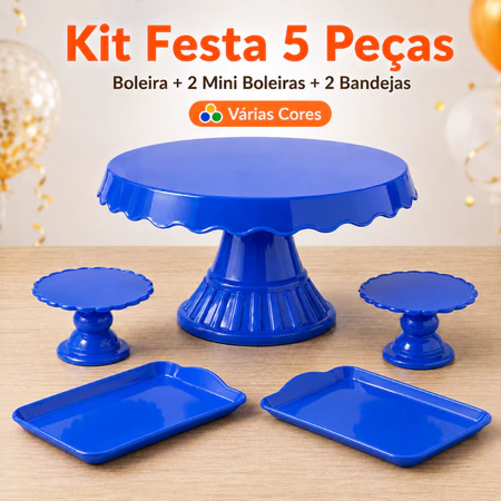 Kit Decoração de Festa 1 Boleira Redonda 22 cm + 2 Mini Cake Stands + 2 Bandejas Decorativas